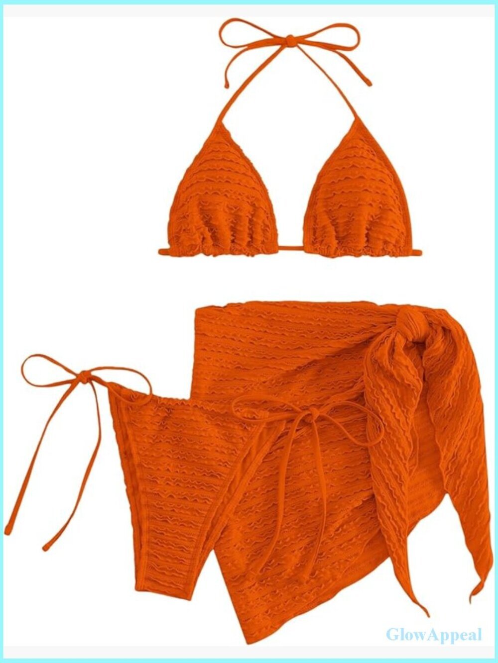 3 Piece Halter Triangle String Bikini Set with Beach Skirt Swimsuit
